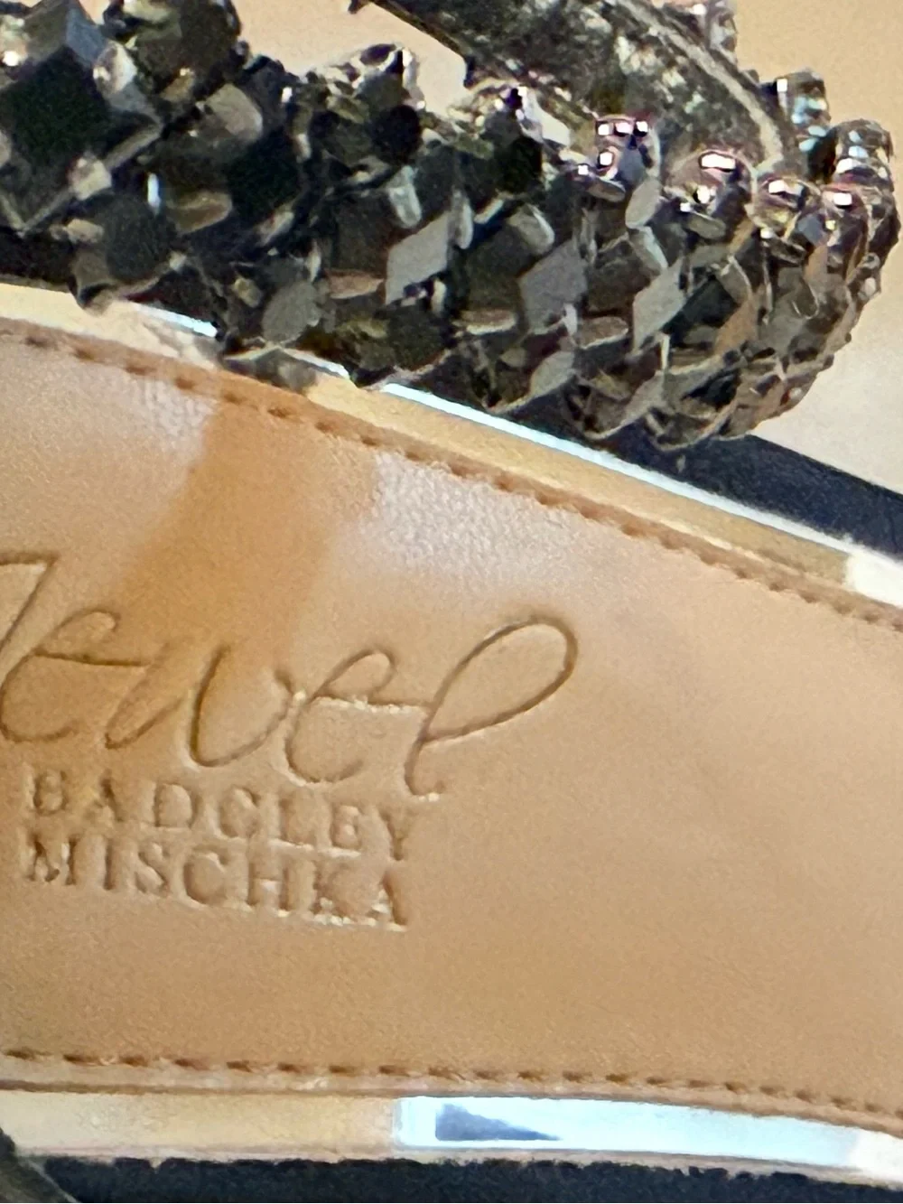 New Jewel Badgley Mischka Louise Peep-Toe Block Heel. Black. Size 8.